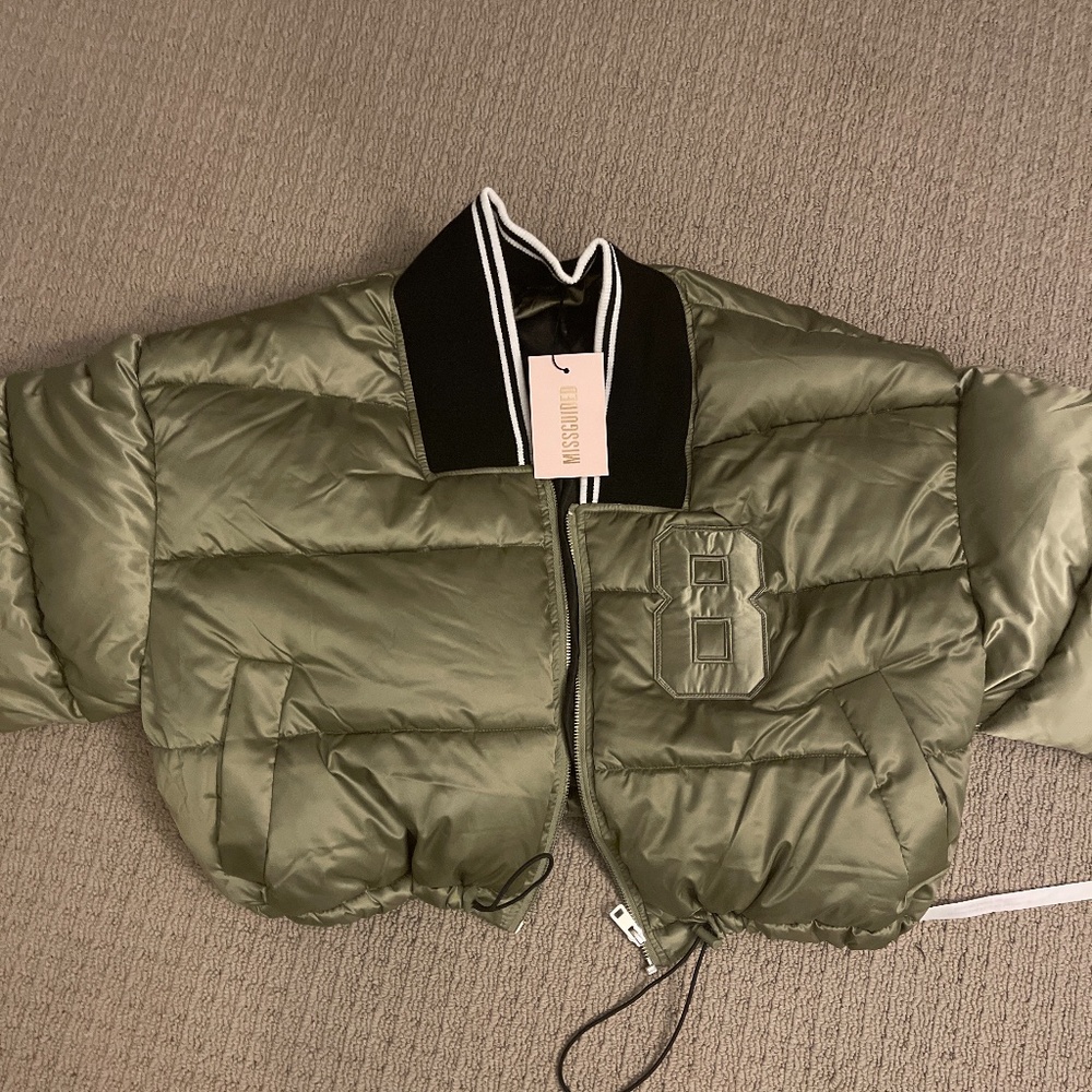 Khaki Drop Shoulder Padded Puffer Jacket